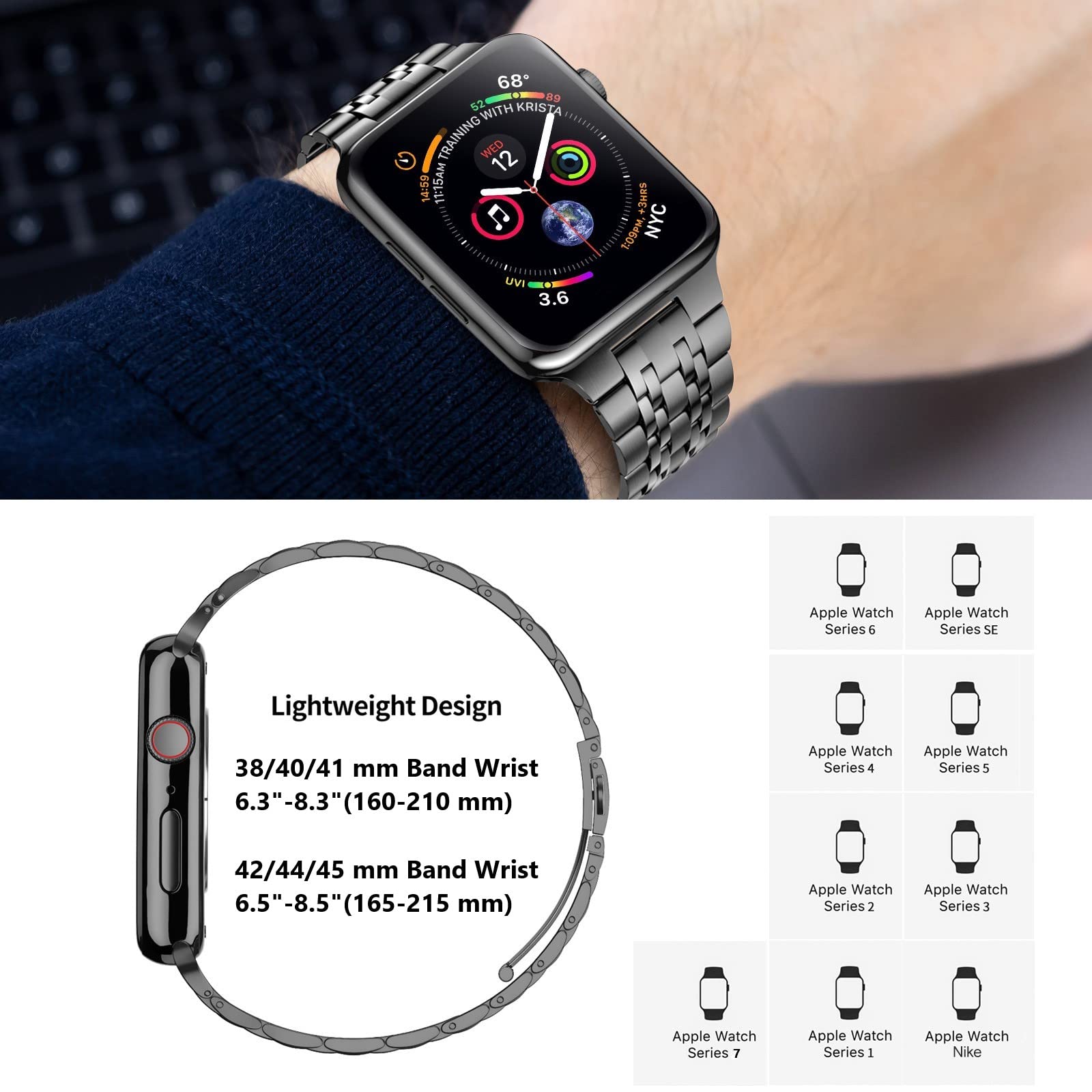 MioHHR Buy MioHHR Stainless Steel Apple Watch Band 38mm/40mm - Compatible with Series 1-6 & SE (Grey) - View 4 of 6