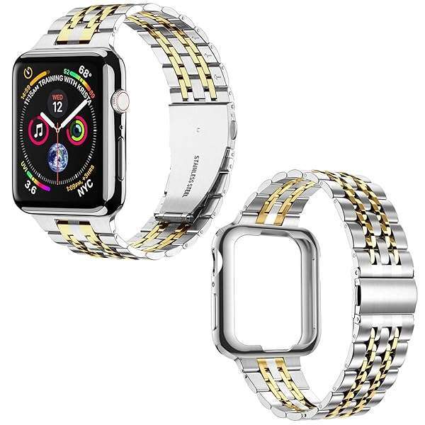 MioHHR Premium MioHHR Stainless Steel Apple Watch Band 38mm/40mm - Compatible with Series 1-6, SE - Silver/Gold Options - View 4 of 8