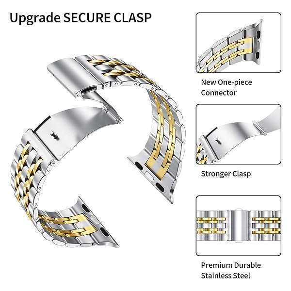 MioHHR Premium MioHHR Stainless Steel Apple Watch Band 38mm/40mm - Compatible with Series 1-6, SE - Silver/Gold Options - View 5 of 8