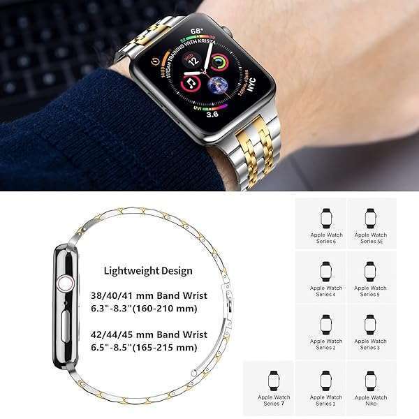 MioHHR Premium MioHHR Stainless Steel Apple Watch Band 38mm/40mm - Compatible with Series 1-6, SE - Silver/Gold Options - View 7 of 8
