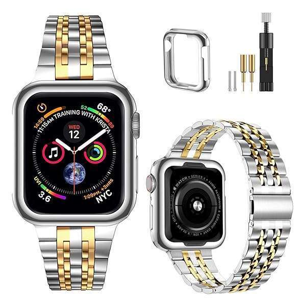 MioHHR Premium MioHHR Stainless Steel Apple Watch Band 38mm/40mm - Compatible with Series 1-6, SE - Silver/Gold Options - View 3 of 8