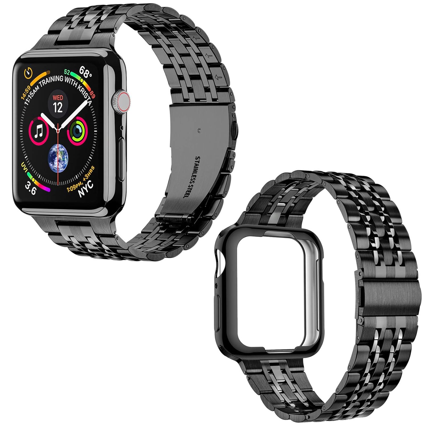MioHHR Buy MioHHR Stainless Steel Apple Watch Band 38mm/40mm - Compatible with Series 1-6 & SE (Black) - View 2 of 9