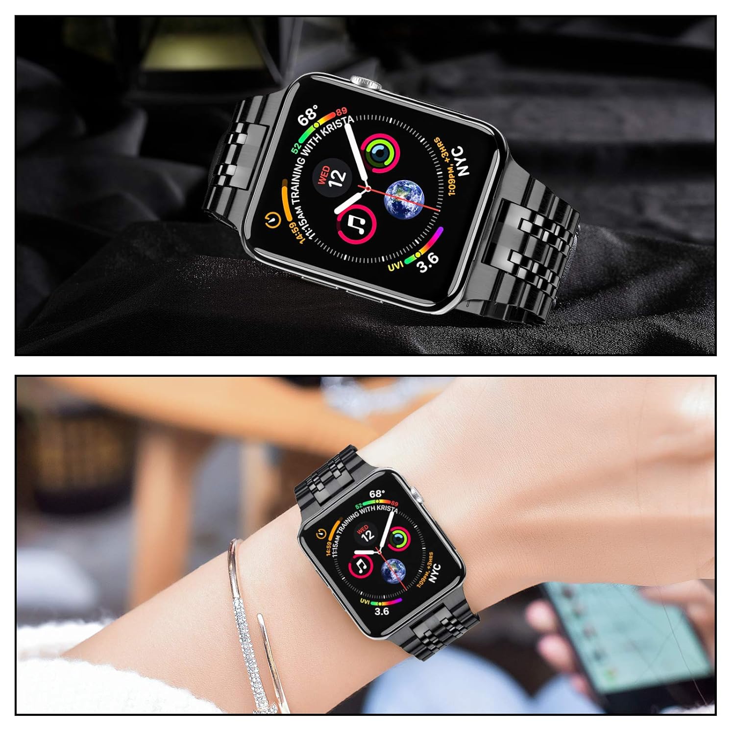 MioHHR Buy MioHHR Stainless Steel Apple Watch Band 38mm/40mm - Compatible with Series 1-6 & SE (Black) - View 5 of 9