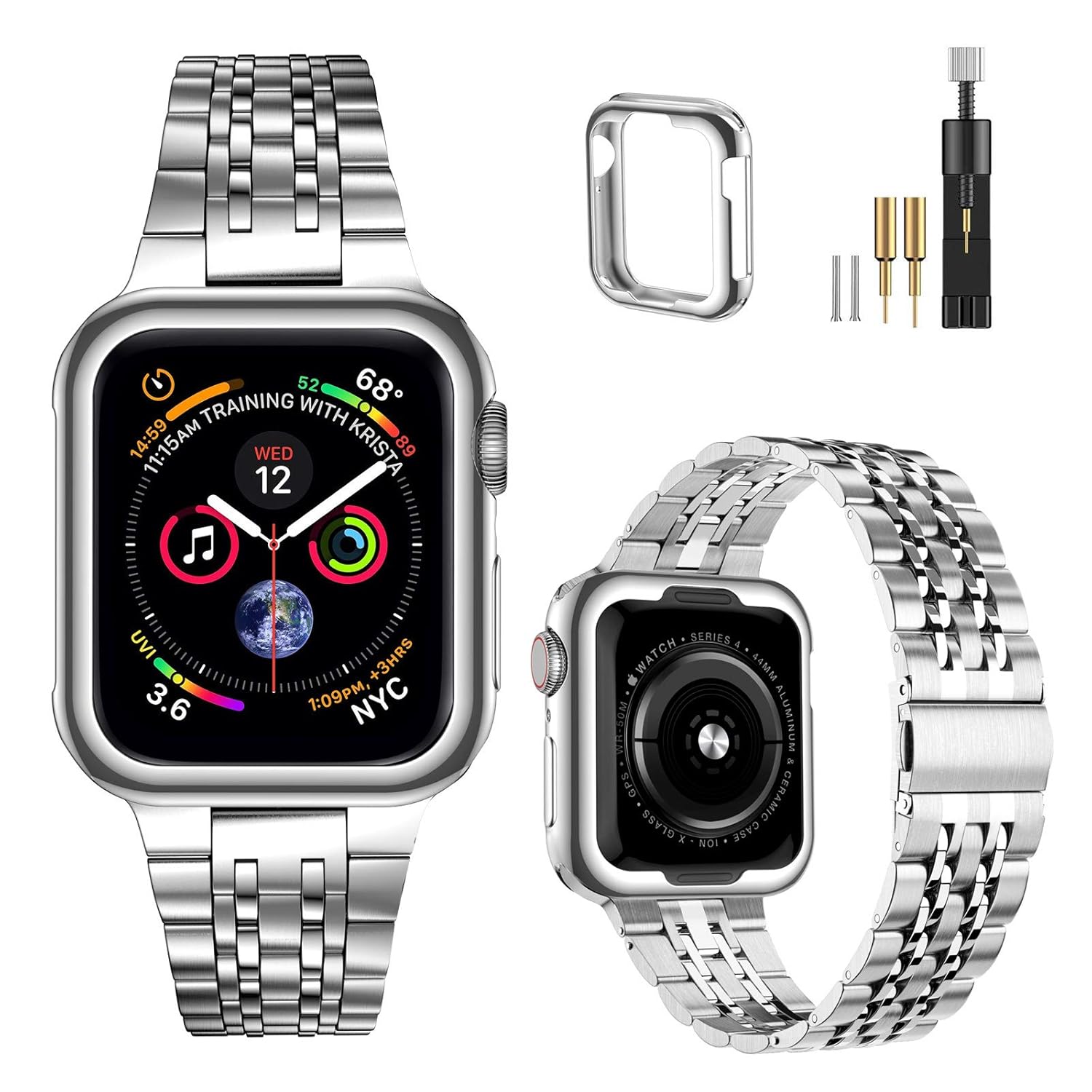 MioHHR Buy MioHHR Stainless Steel Apple Watch Band 38mm/40mm - Compatible with Series 1-6 & SE (Black) - View 7 of 9