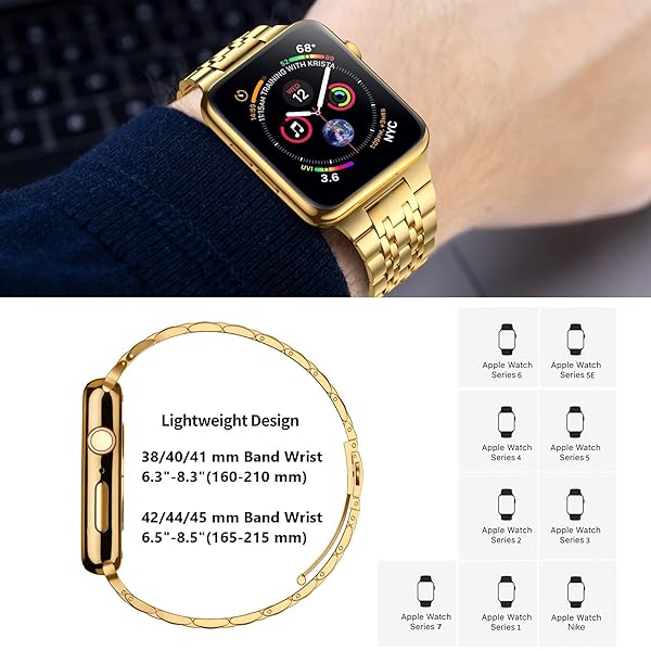 MioHHR MioHHR Gold Stainless Steel Band for Apple Watch 44mm/42mm - Compatible with Series 1-6 & SE (Not Series 10) - View 5 of 6