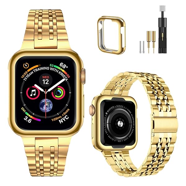 MioHHR Gold Stainless Steel Band for Apple Watch 44mm/42mm - Compatible with Series 1-6 & SE (Not Series 10)