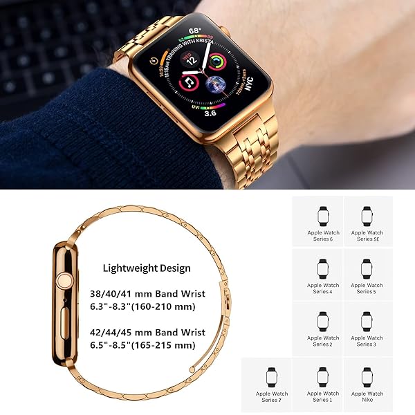 MioHHR Buy MioHHR Rose Gold Stainless Steel Band for Apple Watch 44mm/42mm - Compatible with Series 1-6 & SE - View 7 of 8