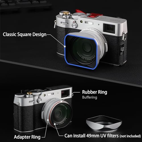 Haoge Haoge LH-X200S Square Metal Lens Hood & 49mm Adapter for Fujifilm X100 Series - Silver Camera Accessory - View 3 of 10