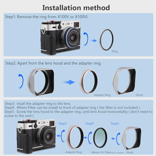 Haoge Haoge LH-X200S Square Metal Lens Hood & 49mm Adapter for Fujifilm X100 Series - Silver Camera Accessory - View 7 of 10