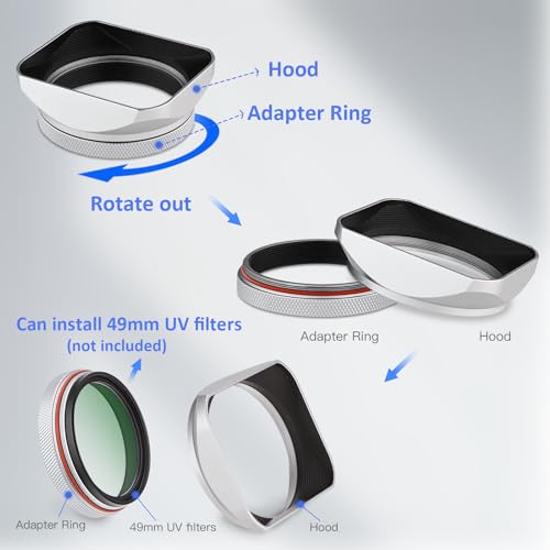 Haoge Haoge LH-X200S Square Metal Lens Hood & 49mm Adapter for Fujifilm X100 Series - Silver Camera Accessory - View 10 of 10