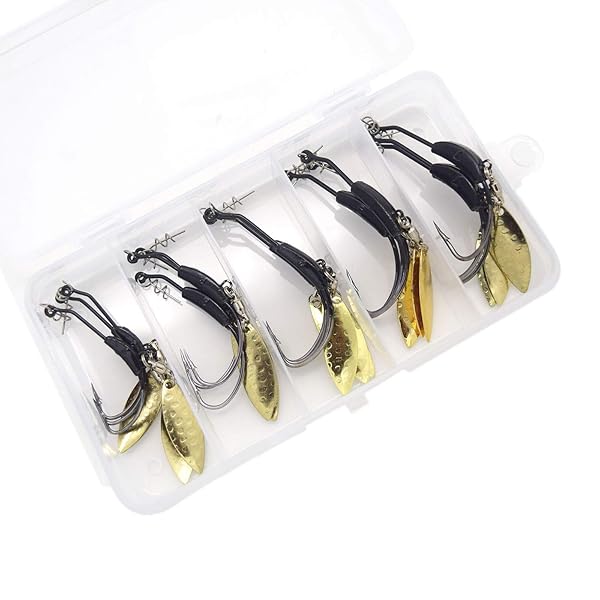 ANNIBBY 15pcs Weighted Twistlock Hooks Set - Silver/Gold Spin Saltwater Worm Hooks (Size 0.07-0.25oz) for Fishing