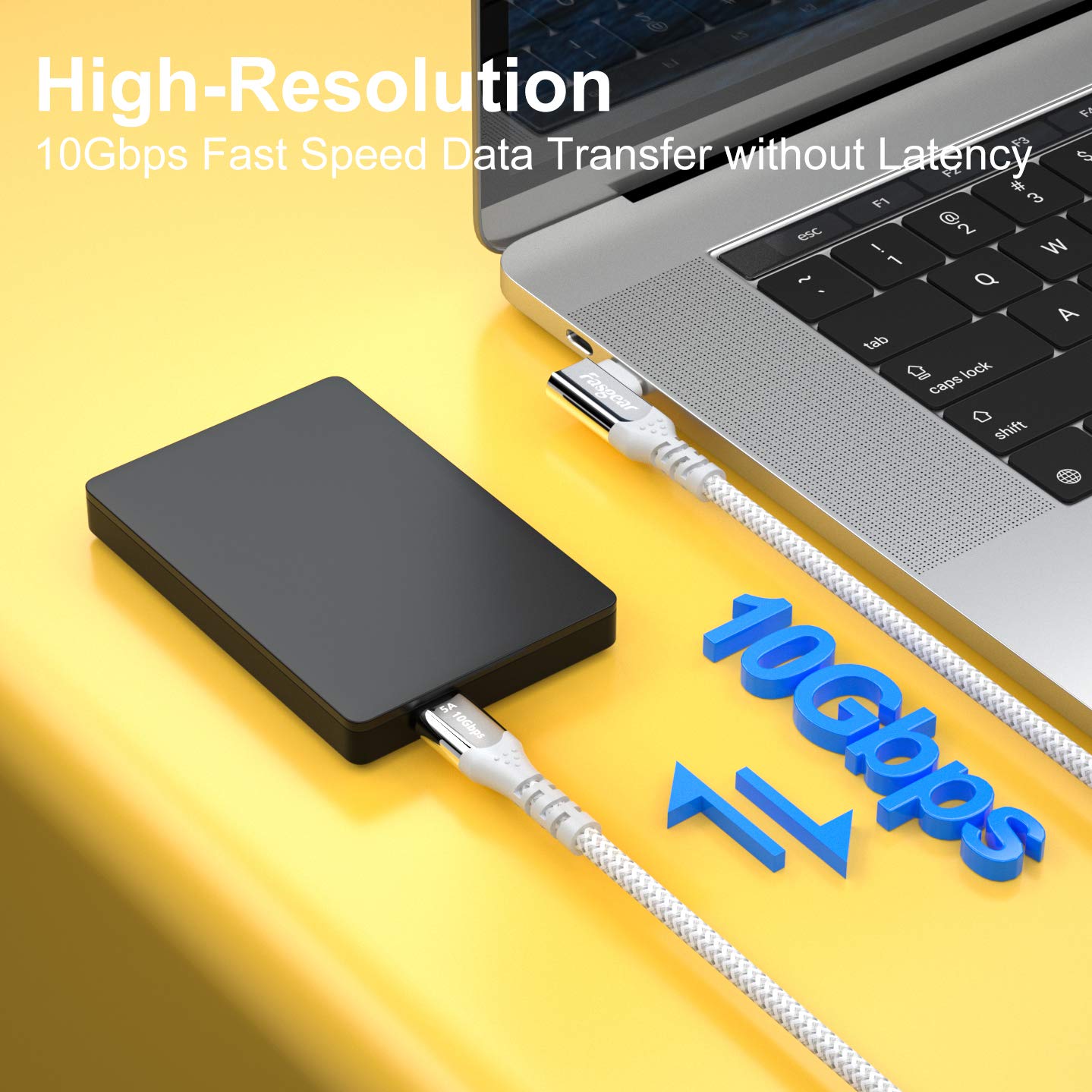 Fasgear 100W USB C to Type C 90 Degree Cable 3ft 10Gbps Data 5A Power Delivery Compatible for Link VR Headset PD Docking Station MacBook Grey - View 2 of 6