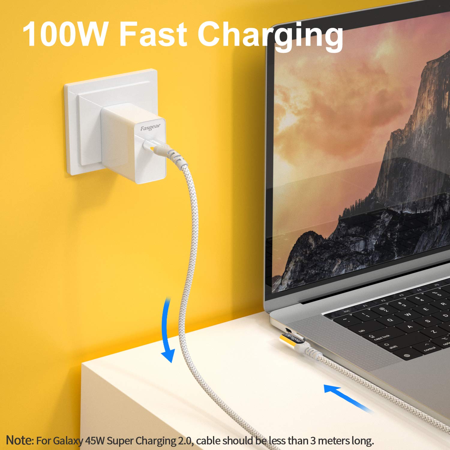 Fasgear 100W USB C to Type C 90 Degree Cable 3ft 10Gbps Data 5A Power Delivery Compatible for Link VR Headset PD Docking Station MacBook Grey - View 3 of 6
