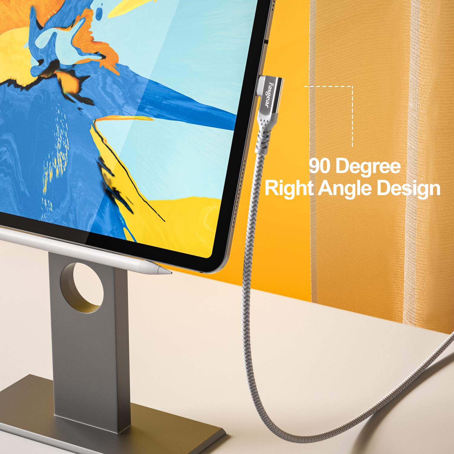 Fasgear 100W USB C to Type C 90 Degree Cable 3ft 10Gbps Data 5A Power Delivery Compatible for Link VR Headset PD Docking Station MacBook Grey - View 4 of 6