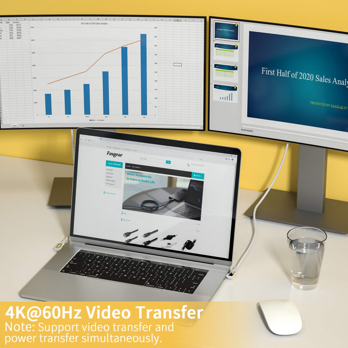 Fasgear 100W USB C to Type C 90 Degree Cable 3ft 10Gbps Data 5A Power Delivery Compatible for Link VR Headset PD Docking Station MacBook Grey - View 5 of 6