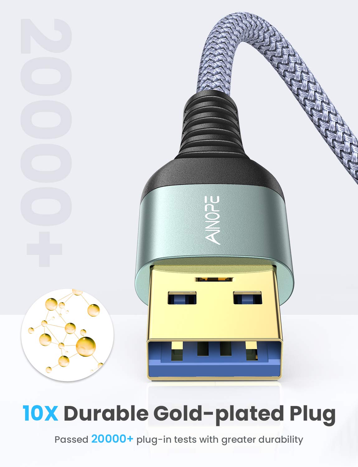 AINOPE USB 3.0 Extension Cable 2 Pack High Speed Braided Cord Type A Male to Female 3.3FT and 6.6FT Compatible with Keyboard Mouse Flash Drive Grey - View 4 of 6