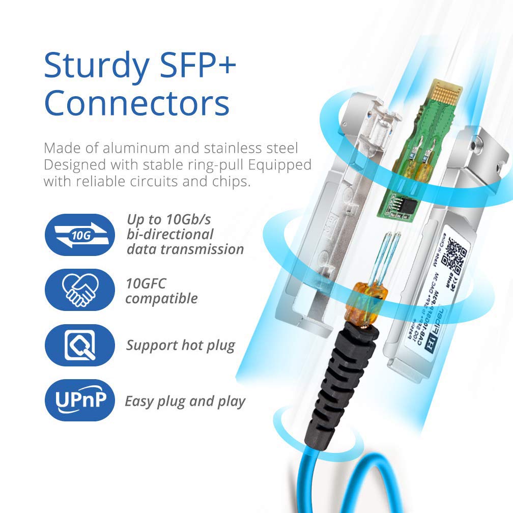 HFiber Blue SFP Plus Cable 10G DAC 0.5M Passive Direct Attach Copper Twinax for Cisco Ubiquiti Meraki Mikrotik Intel Fortinet Netgear - View 2 of 6