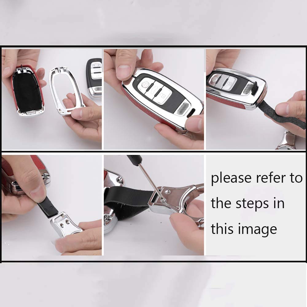 ontto Key Fob Cover for Honda Accord Civic CRV Remote Key Case Holder Metal Leather Protection with Keychain Blue - View 7 of 8