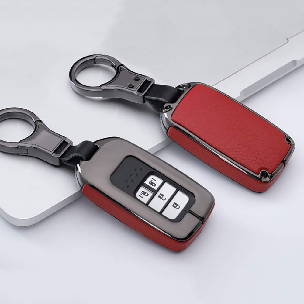 ontto Key Fob Cover for Honda Accord Civic CRV Remote Key Case Holder Metal Leather Protection with Keychain Red - View 2 of 7