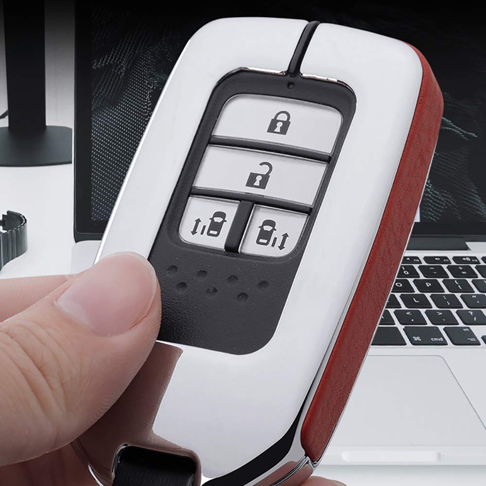 ontto Key Fob Cover for Honda Accord Civic CRV Remote Key Case Holder Metal Leather Protection with Keychain Red - View 7 of 7
