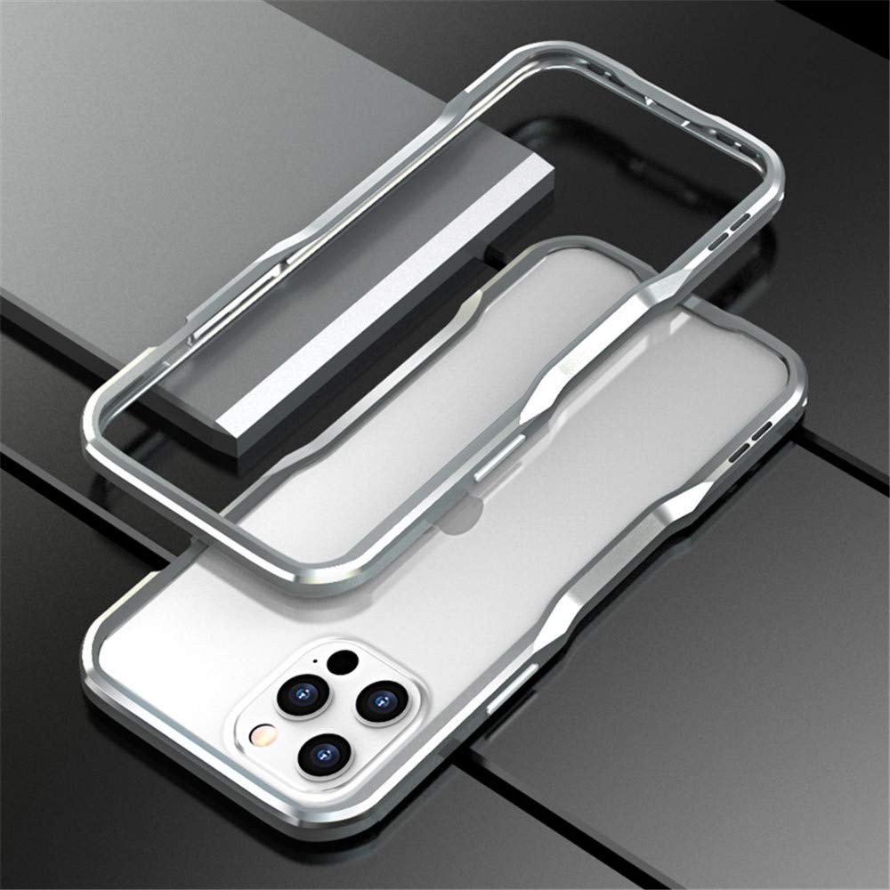 HENGHUI Aluminum Bumpers for iPhone 12 Pro Max Slim Shock Absorbent Metal Frame Bumper Case Silver Cool Design 6.7 Inch