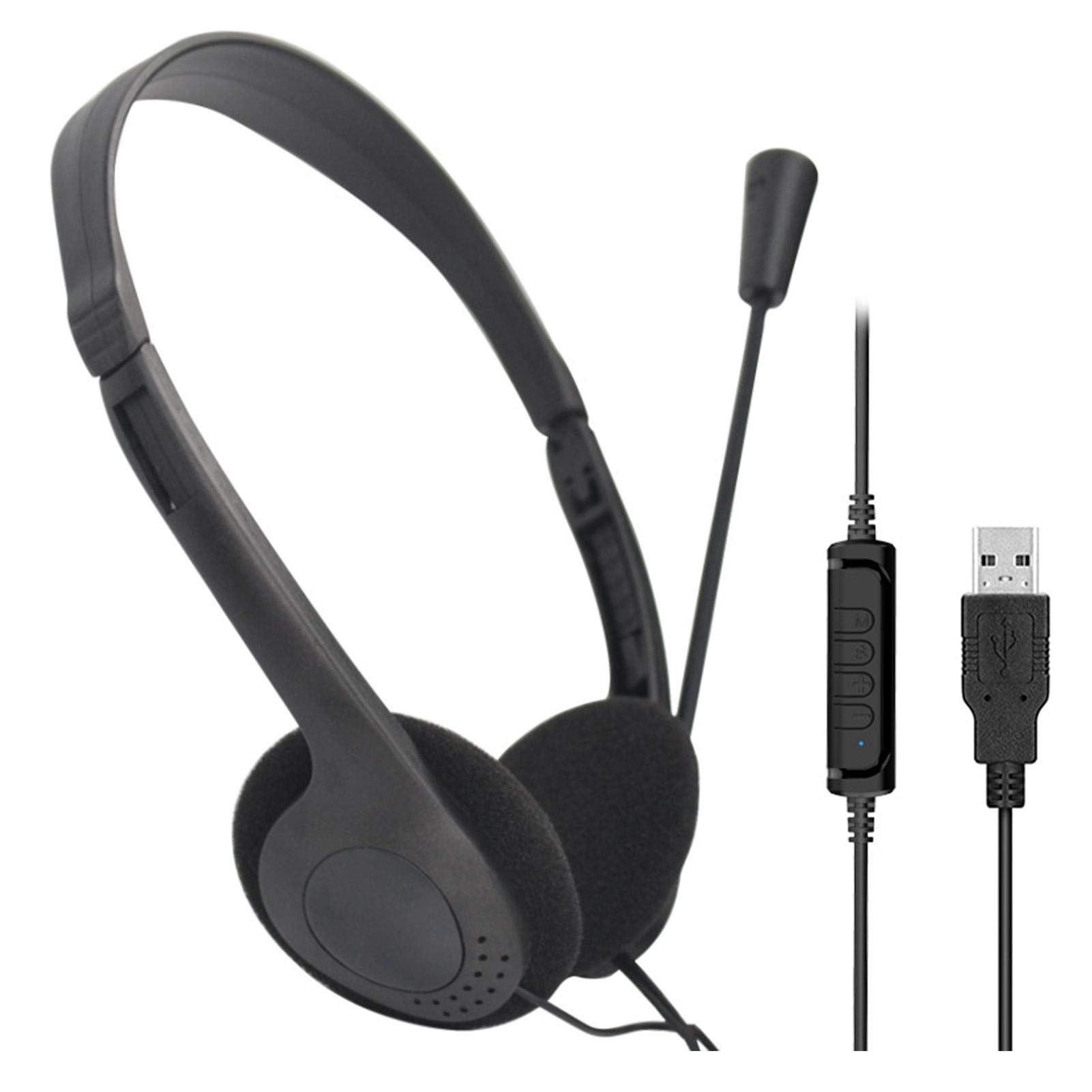 CALIDAKA USB Headset with Microphone Lightweight PC Headphones for Business Online Courses Gaming and Noise Reduction