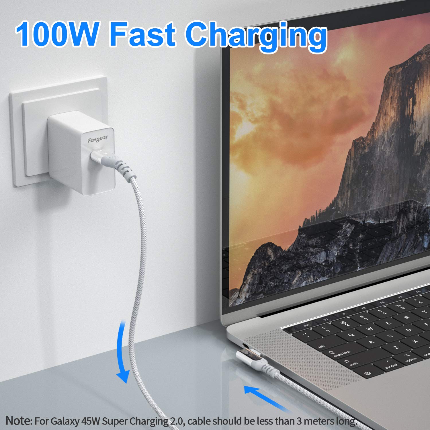 Fasgear 3ft USB C to USB C Cable Right Angle 90 Degree 100W 5A Fast Charge Compatible with MacBook Pro iPad Pro Galaxy S21 and More - View 2 of 6