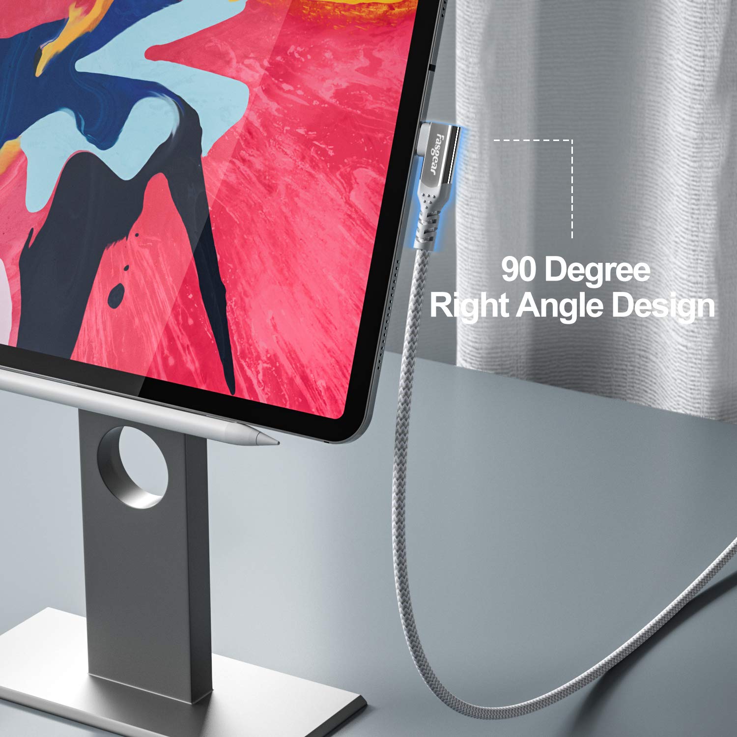 Fasgear 3ft USB C to USB C Cable Right Angle 90 Degree 100W 5A Fast Charge Compatible with MacBook Pro iPad Pro Galaxy S21 and More - View 3 of 6