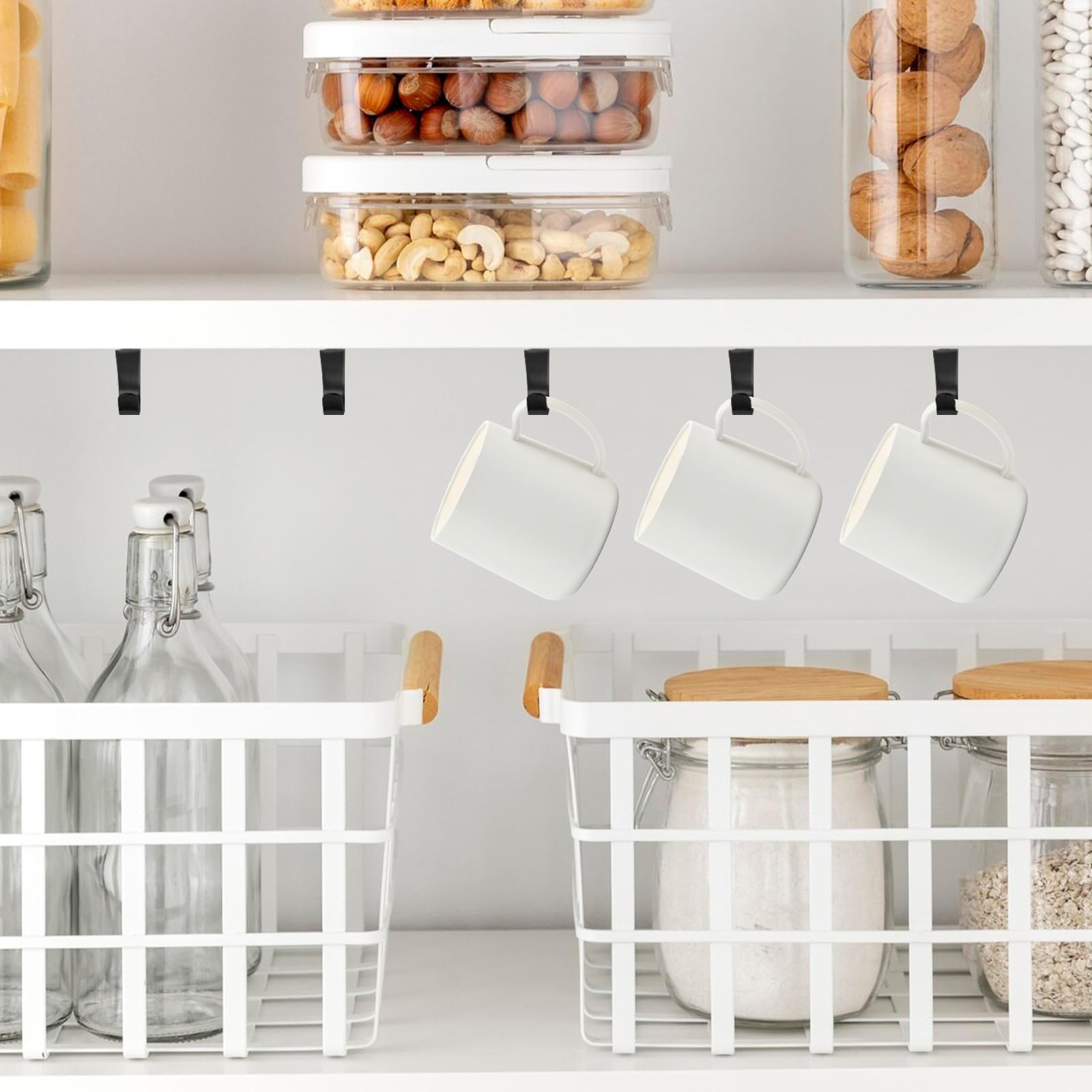 Antrader 12 Pack Stainless Steel Ceiling Hooks Under Shelf Coat Hangers for Bathroom Kitchen Cabinet Black - View 3 of 7