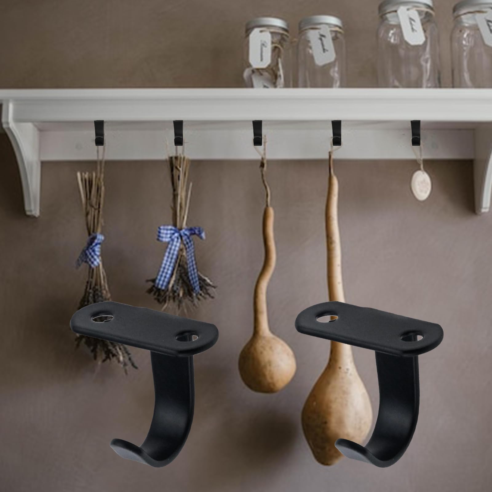 Antrader 12 Pack Stainless Steel Ceiling Hooks Under Shelf Coat Hangers for Bathroom Kitchen Cabinet Black - View 6 of 7