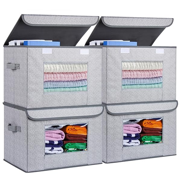 Univivi Univivi 4-Pack Fabric Foldable Storage Boxes - Large Stackable Bins with Lids for Home & Office Organization (Gray, 17x12x12)