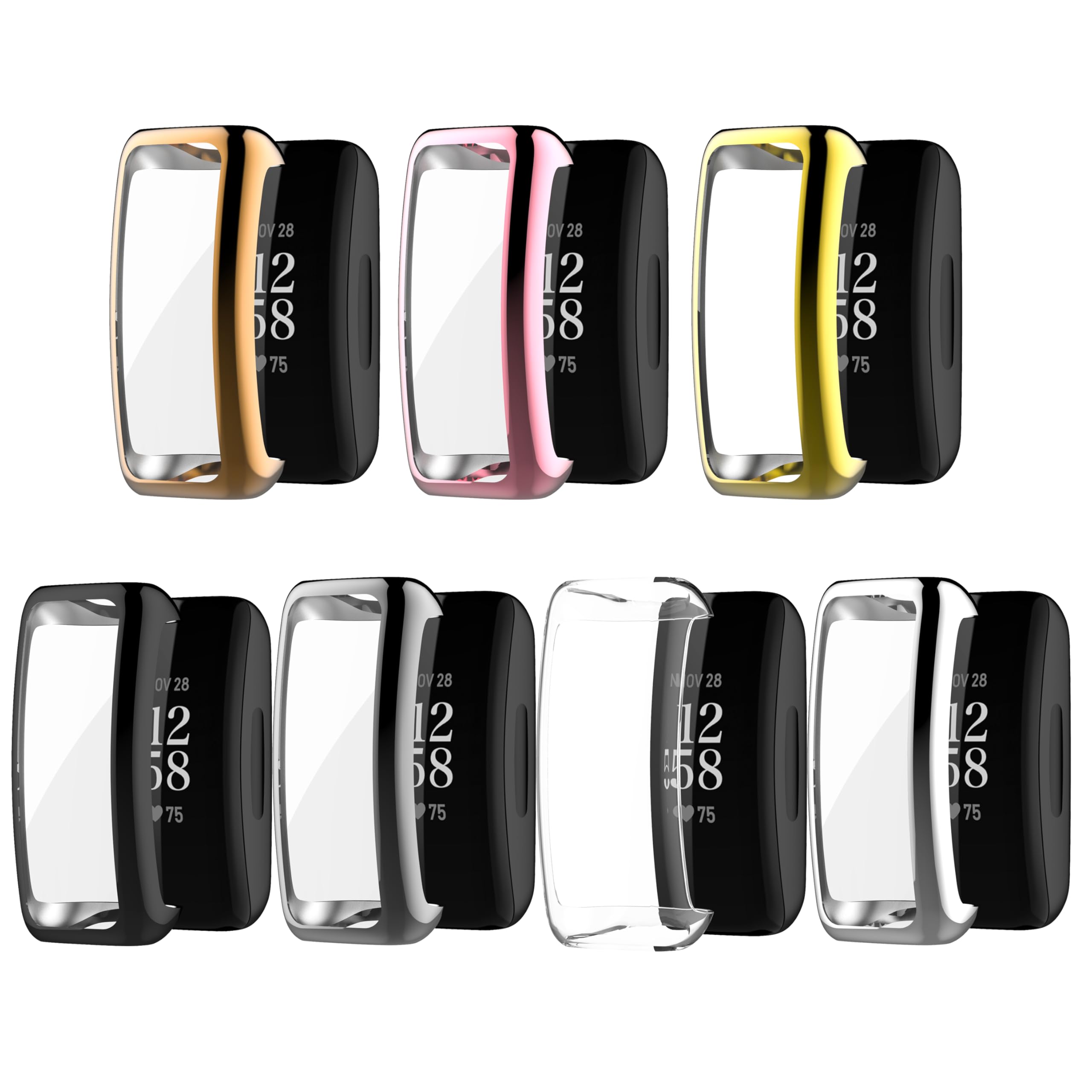FitTurn Fitbit Inspire 2 Screen Protector Case Full Coverage Soft PC Shockproof Bumper Shell in 7 Metal Colors for Inspire 2 HR