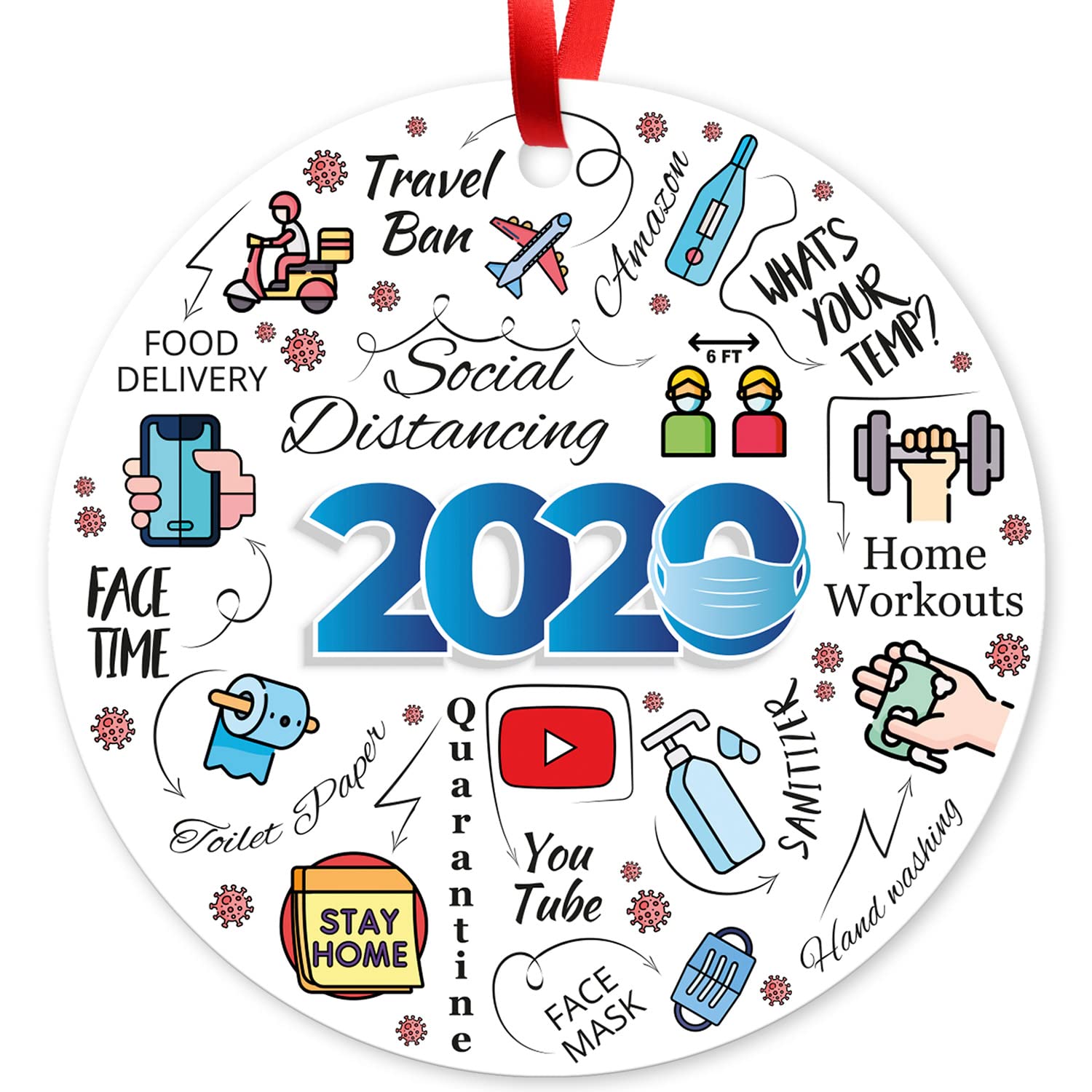 Soul Decor 2020 Christmas Ornaments Large 375 Inch Round Metal Ornament with Sigo Signs Velvet Pouch Included