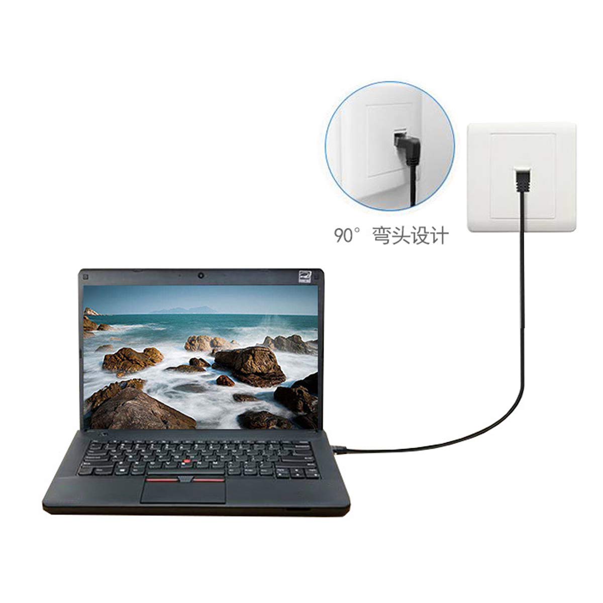 Xiwai Ultra Slim Cat6 Ethernet Cable 25cm RJ45 Left Right Angled Network Patch Cord for Laptop Router TV Box - View 5 of 6