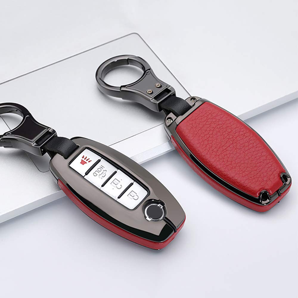 Ontto Key Fob Case for Nissan Rogue Armada Murano Infiniti JX35 Q50 Q60 QX56 Leather Remote Cover with Metal Protection Black - View 4 of 8