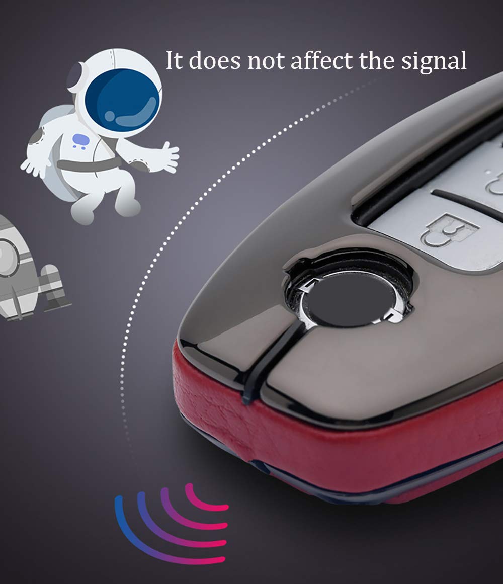 Ontto Key Fob Case for Nissan Rogue Armada Murano Infiniti JX35 Q50 Q60 QX56 Leather Remote Cover with Metal Protection Black - View 7 of 8