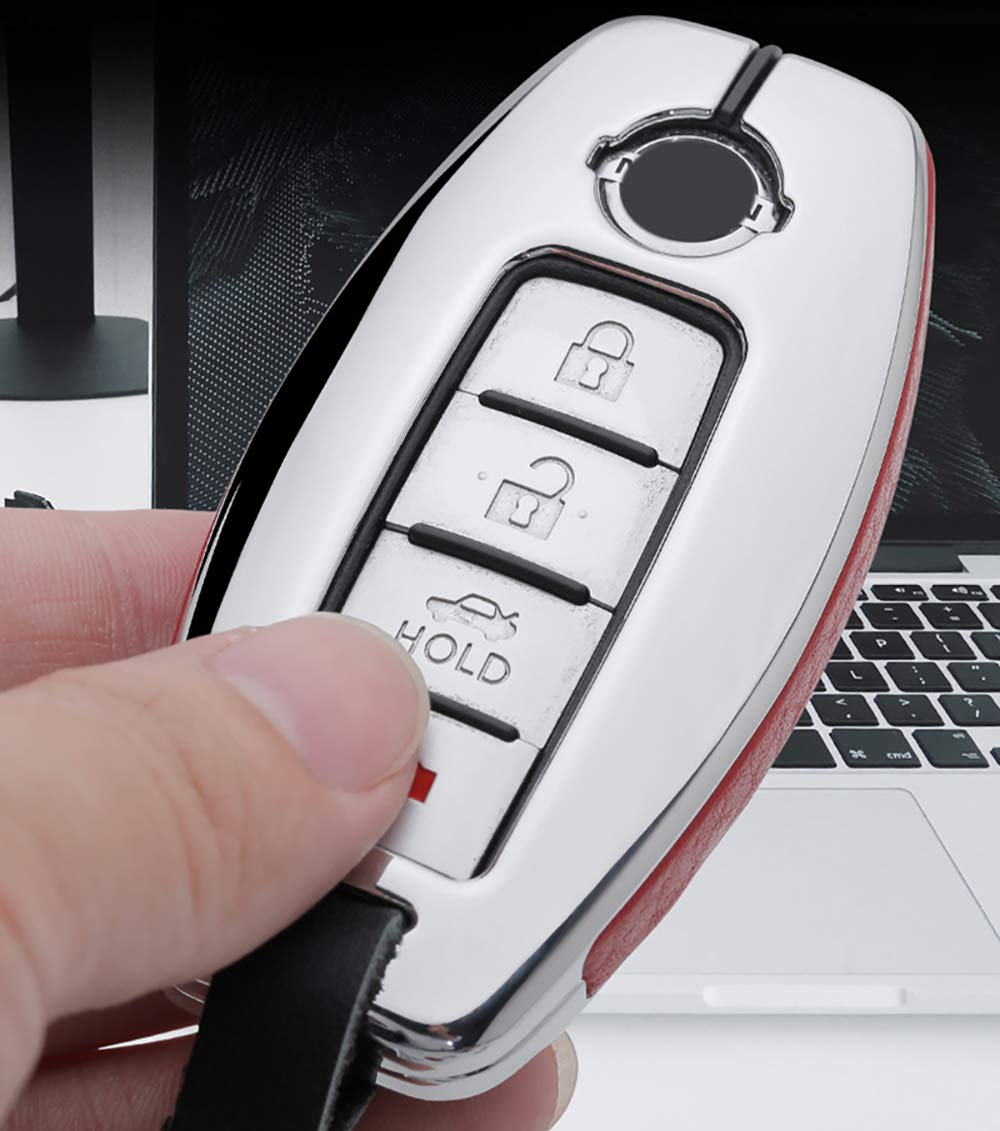 Ontto Key Fob Case for Nissan Rogue Armada Murano Infiniti JX35 Q50 Q60 QX56 Leather Remote Cover with Metal Protection Black - View 8 of 8