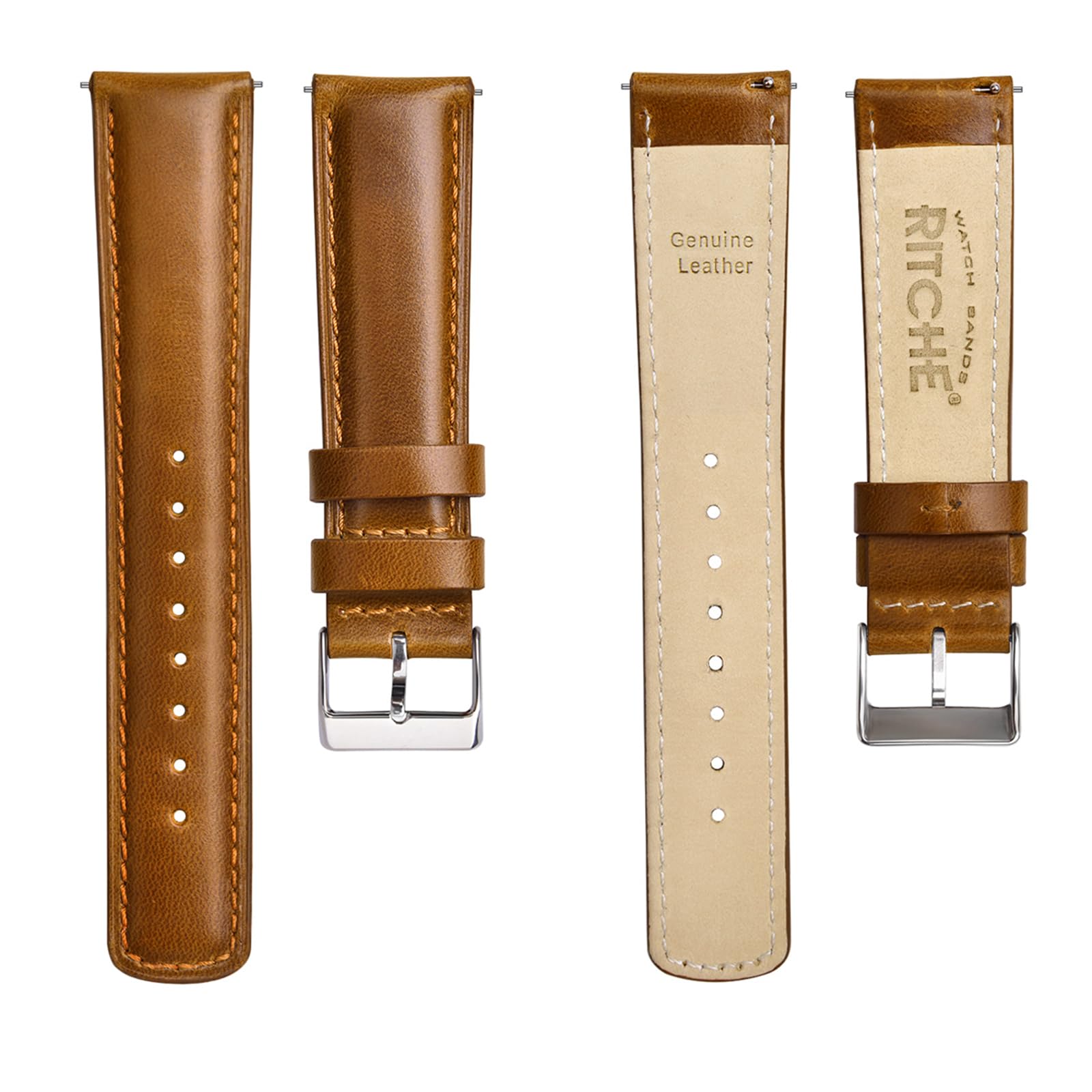 Ritche Quick Release Leather Watch Band 21mm Toffee Brown Silver Classic Strap for Stylish Timepieces - View 5 of 6