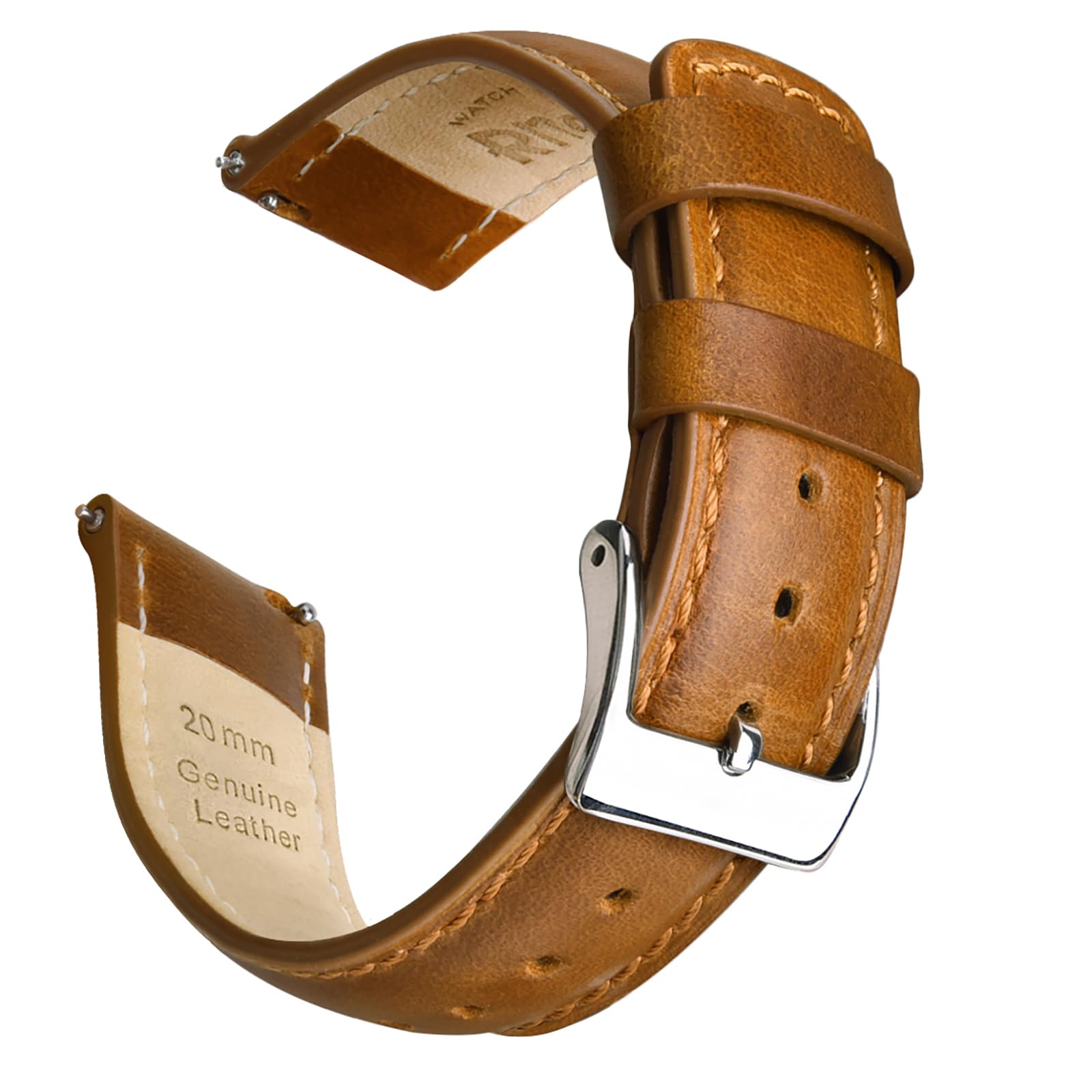 Ritche Quick Release Leather Watch Band 21mm Toffee Brown Silver Classic Strap for Stylish Timepieces