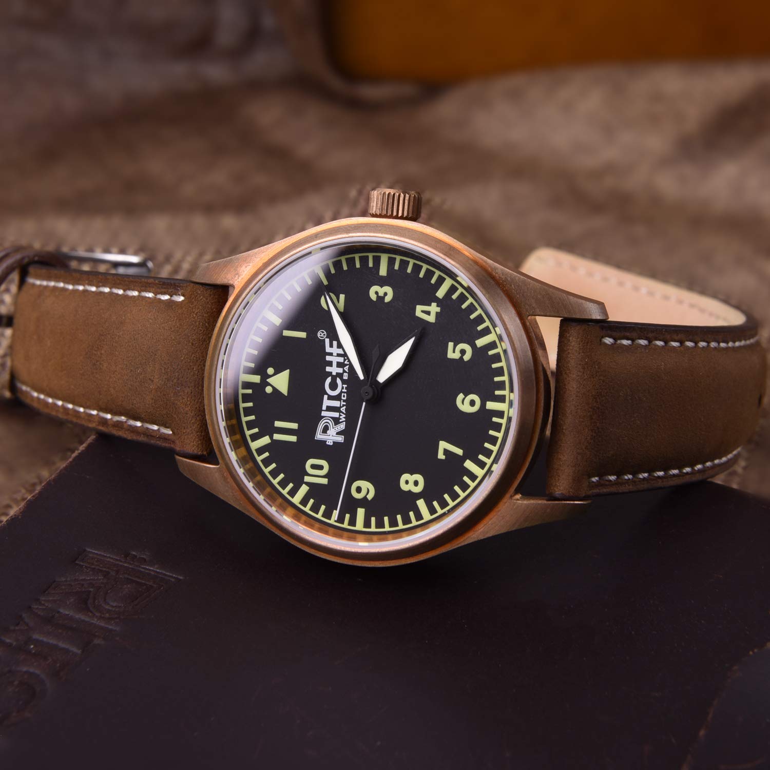 Ritche Quick Release Leather Watch Band 18mm to 24mm Vintage Saddle Brown White Silver Strap for Stylish Timepieces - View 2 of 7