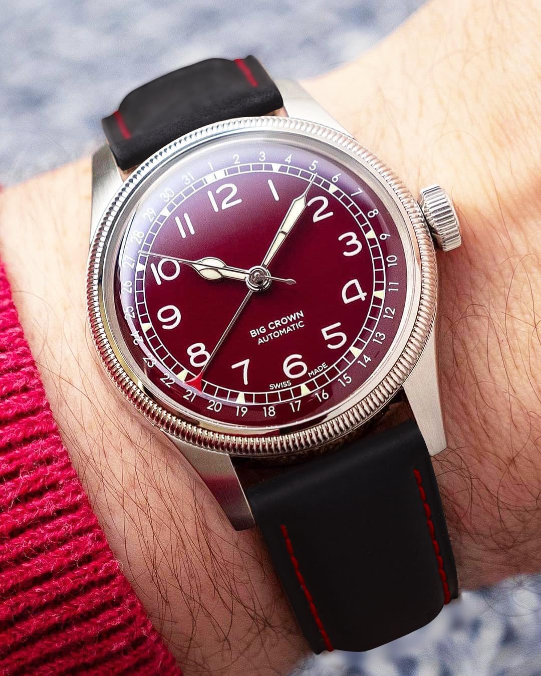 Ritche Quick Release Leather Watch Band 18mm to 24mm Classic Strap with Black and Red Stitching Silver 20mm - View 3 of 7