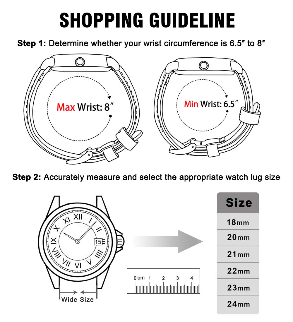 Ritche Quick Release Leather Watch Band 18mm to 24mm Classic Strap with Black and Red Stitching Silver 20mm - View 6 of 7