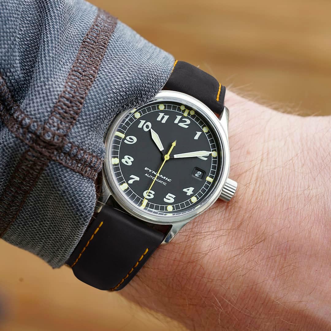 Ritche Quick Release Leather Watch Band 20mm Classic Black Orange Strap for Stylish Timepieces - View 3 of 7