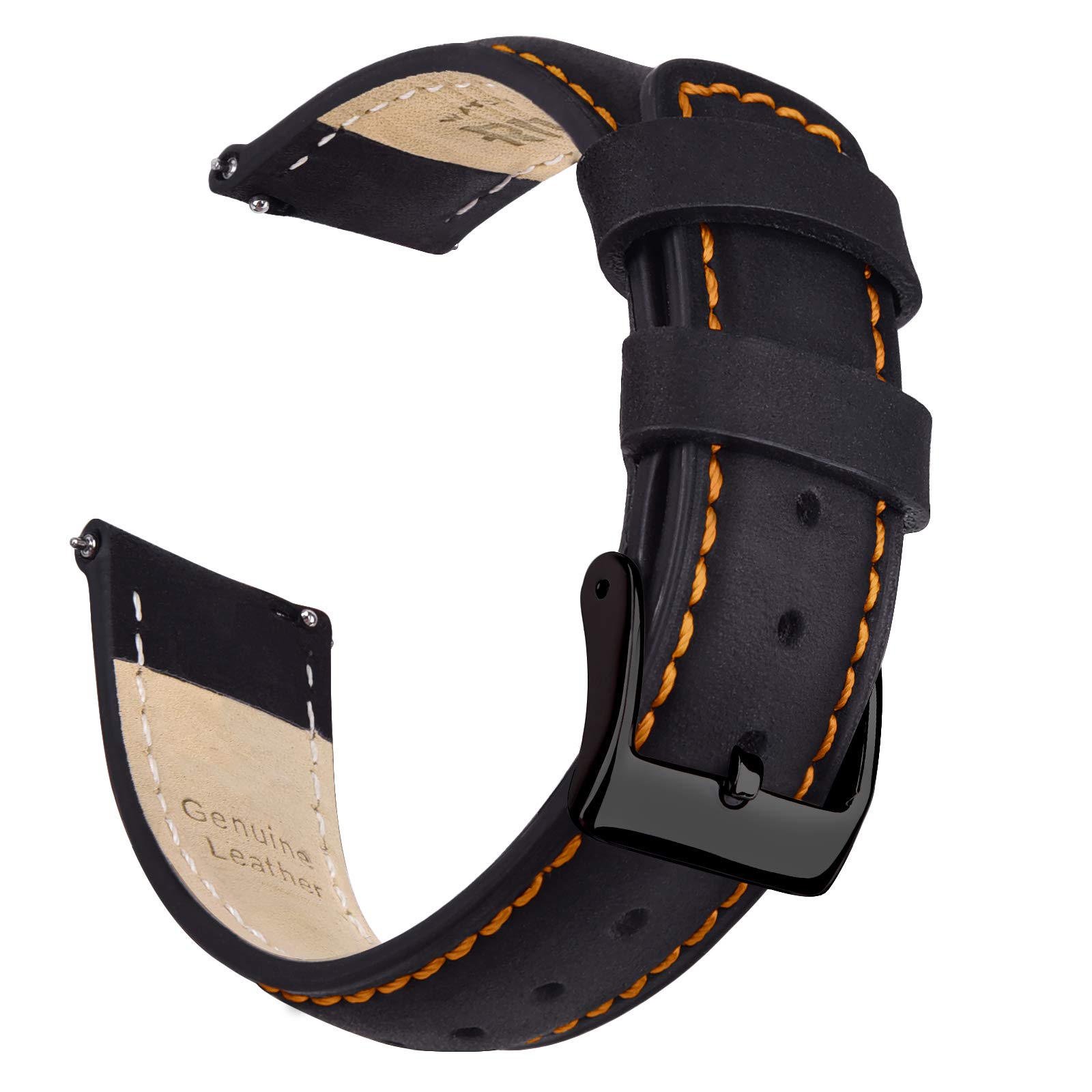 Ritche Quick Release Leather Watch Band 20mm Classic Black Orange Strap for Stylish Timepieces