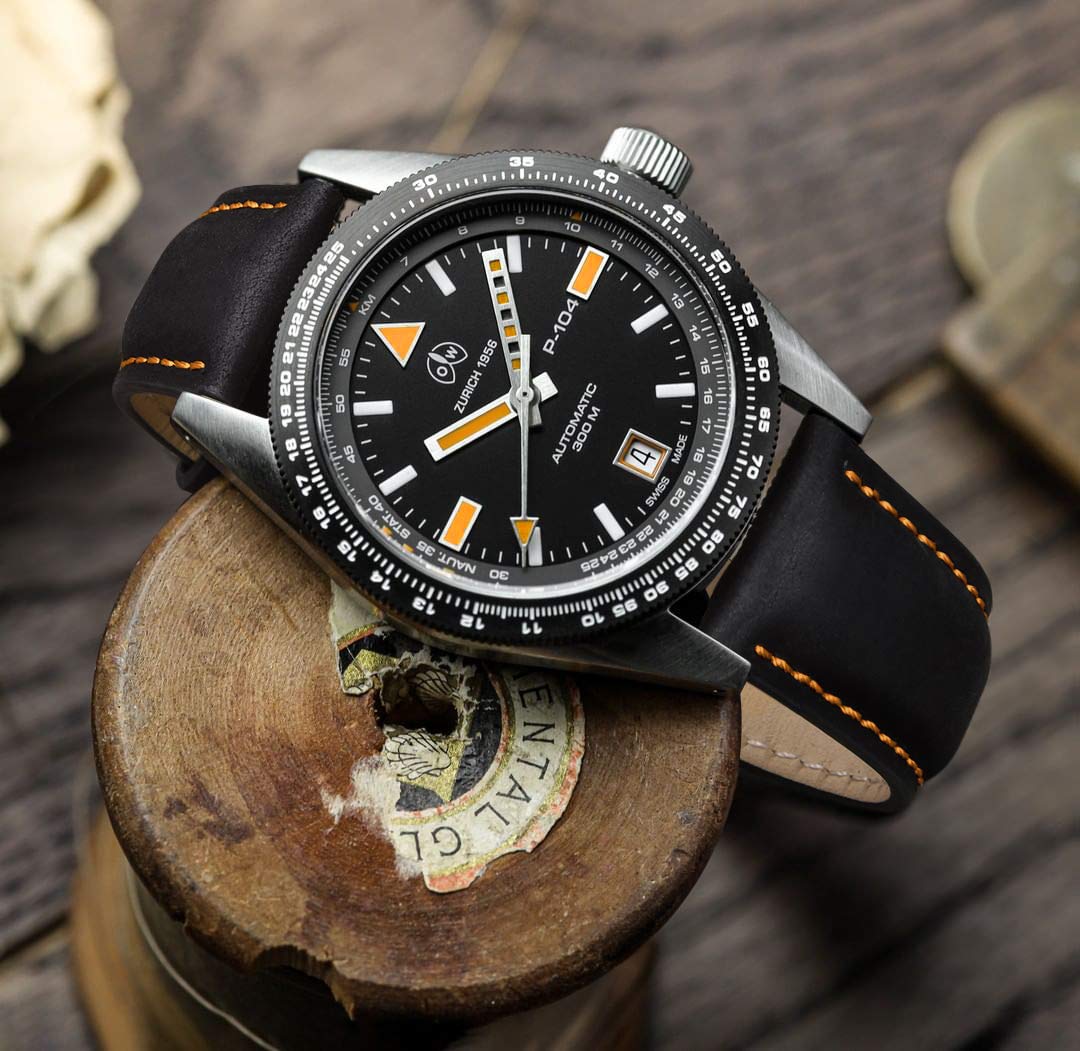 Ritche Quick Release Leather Watch Band 18mm to 24mm Classic Black and Orange Strap for Stylish Timepieces - View 2 of 7