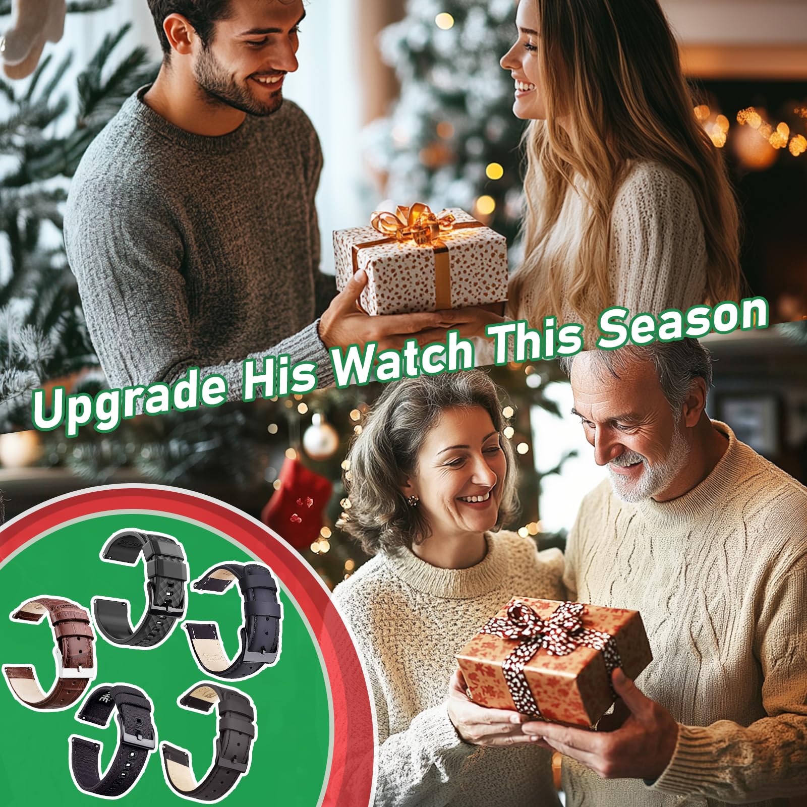 Ritche Quick Release Leather Watch Band 18mm to 24mm Classic Black and Orange Strap for Stylish Timepieces - View 7 of 7