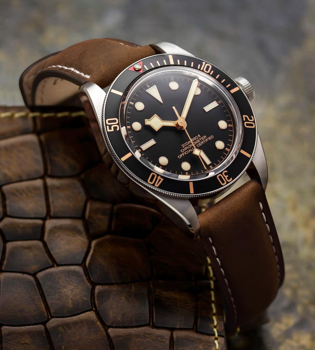 Ritche Quick Release Leather Watch Band 18mm to 24mm Classic Strap in Saddle Brown White and Black 22mm - View 2 of 7