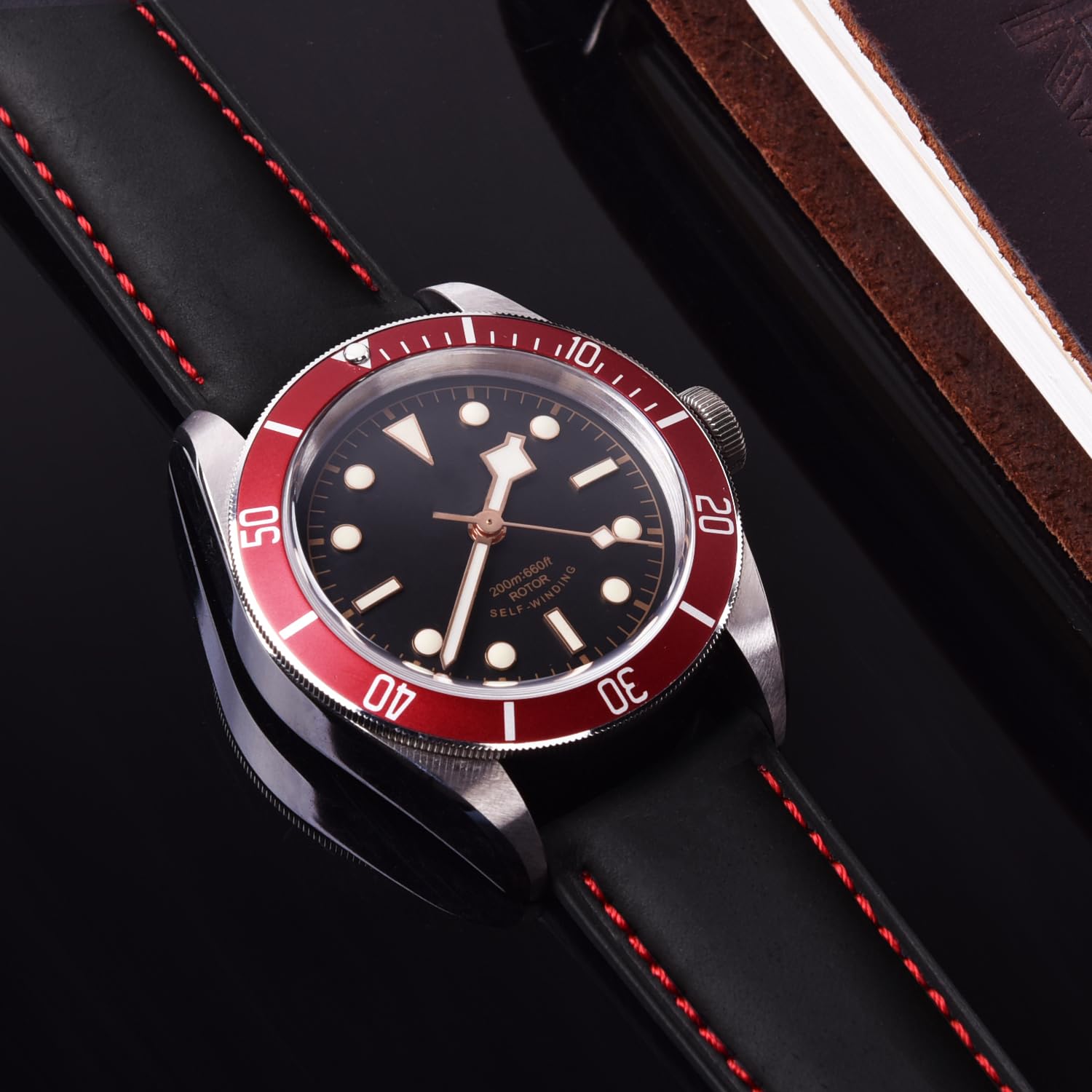 Ritche Quick Release Leather Watch Band 18mm to 24mm Classic Strap in Black and Red for Stylish Timepieces - View 2 of 7