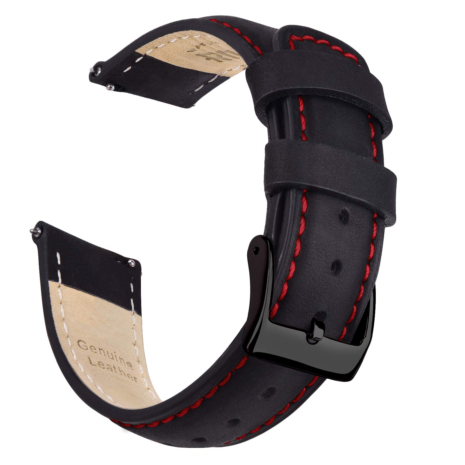 Ritche Quick Release Leather Watch Band 18mm to 24mm Classic Strap in Black and Red for Stylish Timepieces
