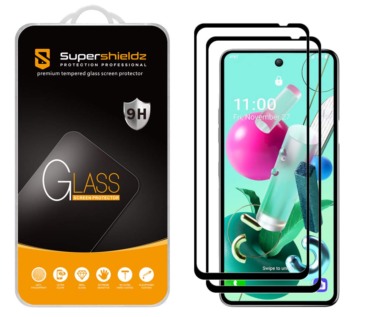 Supershieldz 2 Pack Tempered Glass Screen Protector for LG K92 5G Full Screen Coverage Anti Scratch Bubble Free Black